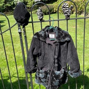 corky & company girl coat 7/8 w hat & zebra mitten
